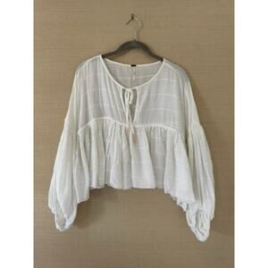Free People White Cotton-Viscose Peasant Blouse – Size XS
